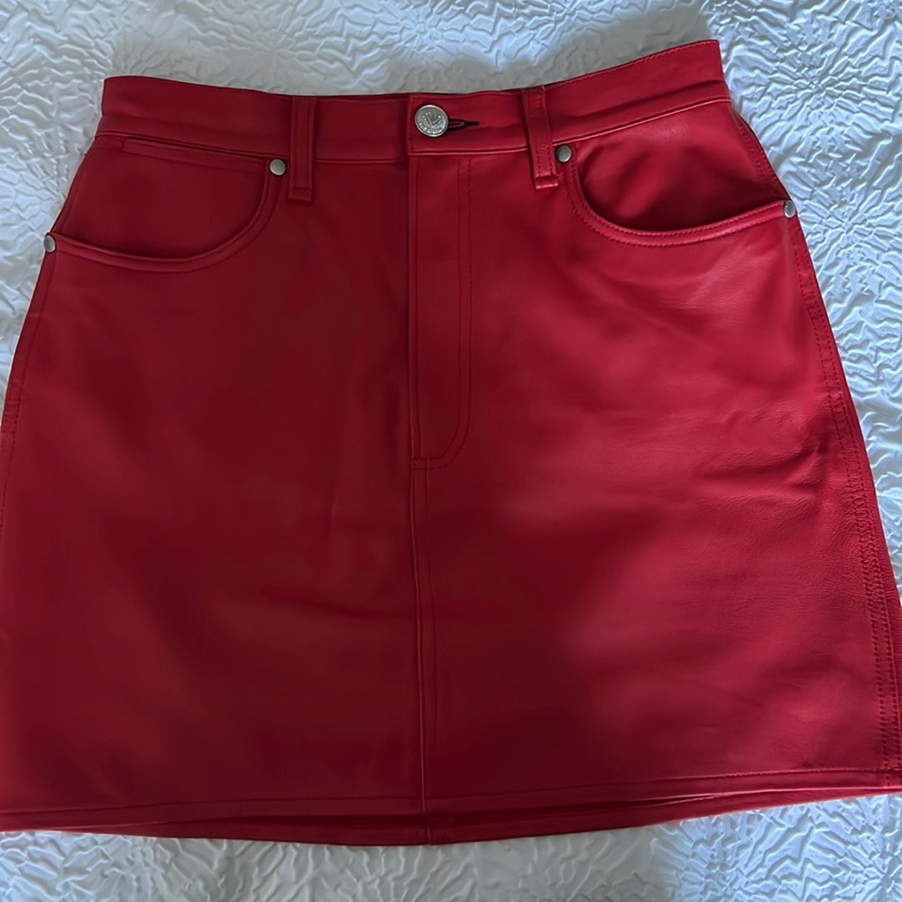 Rag and Bone Red Leather Skirt